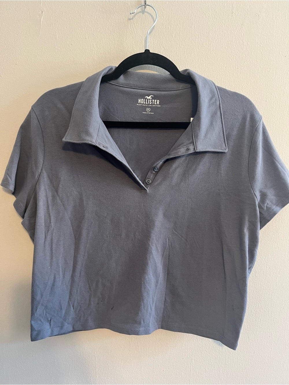Hollister Dusty Blue Stretchy Cropped Polo Top | Women’s XXL